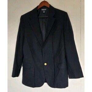 Lands' End Blazer Womens 20 Wool Blue Navy Coat Gold Metal Buttons Business
